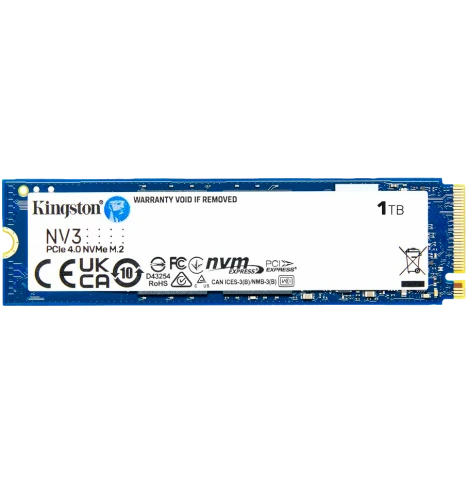 Твердотельный накопитель/ Kingston SSD NV3, 1000GB, M.2(22x80mm), NVMe, PCIe 4.0 x4, 3D TLC, R/W 6000/4000MB/s, TBW 320, DWPD 0.2 (60 мес) фото 1