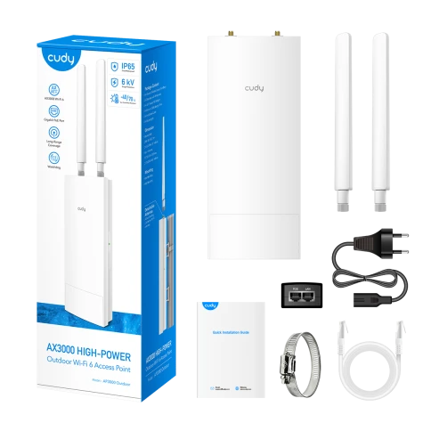Точка доступа/ AX3000 High Power WiFi 6 Gigabit Outdoor Access Point, 2402Mbps at 5GHz + 574Mbps at 2.4GHz, 1 x Gigabit RJ45, 2 Detachable Antennas, 802.3at/802.3af PoE or 48V passive PoE, IP65 Waterproof, lightning protection, 48V passive PoE adapter inc фото 6