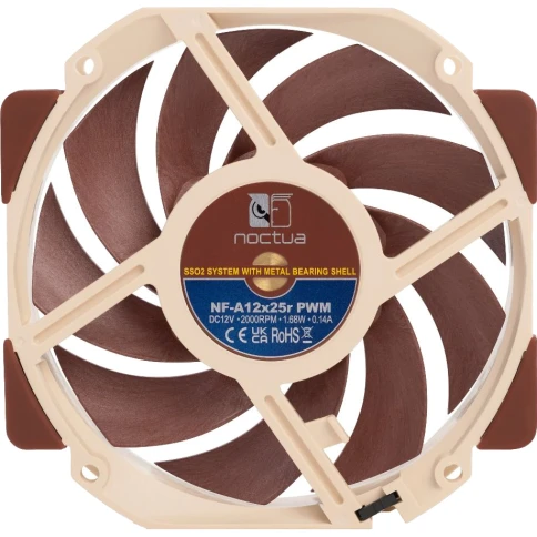 Кулер для корпуса/ Case Cooler Noctua NF-A12x25r PWM (120x120x25mm, 4-pin PWM, 60.1CFM, 22.6dBA, 2000RPM, Beige/Brown) фото 4