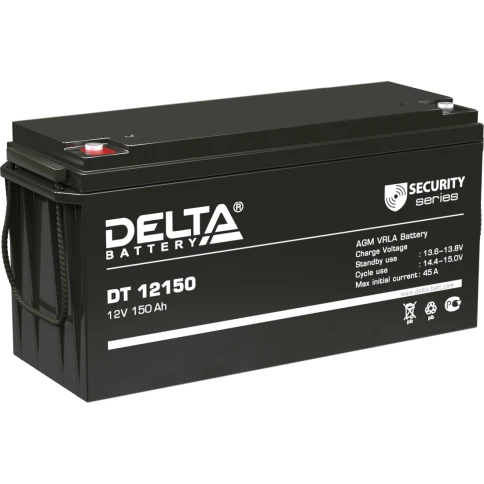 Батарея DELTA серия DT, DT 12150, напряжение 12В, емкость 150Ач (разряд 20 часов),  макс. ток разряда (5 сек.) 1500А, макс. ток заряда 45А, свинцово-кислотная типа AGM, клеммы под болт М8, ДxШxВ 486х171х243мм., вес 40кг., срок службы 10 лет./ Battery DELT фото 1