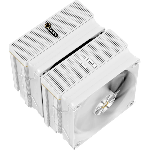 Кулер для процессора/ CPU Cooler Ocypus Iota A62 WH (260W, 4-pin PWM, LED temp., 158mm, Al/Cu, 6x6mm, 2x120mm, 77CFM, 29dBA, 2000RPM, S: 1851/1700/1200/115X, AM5/AM4, white) фото 2