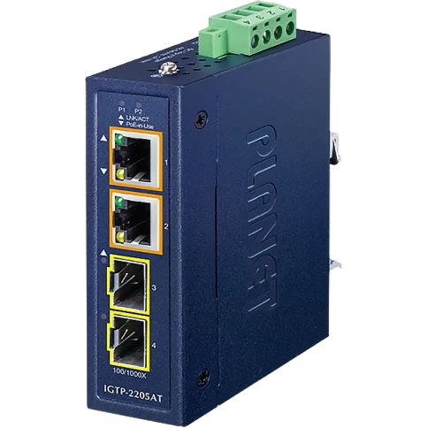 медиа конвертер/ PLANET IP30 Compact size 2-Port 100/1000X SFP + 2-Port 10/100/1000T 802.3at PoE+ Media Converter (-40~75 degrees C, dual 48~54V DC, max. 60W PoE budget) фото 1