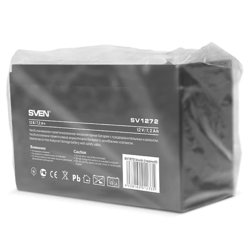 Батарея SVEN SV 1272 (12V 7.2Ah), напряжение 12В, емкость 7.2А*ч, макс. ток разряда 105А, макс. ток заряда 2.1А, свинцово-кислотная типа AGM, тип клемм F2,/ Battery SVEN SV 1272 (12V 7.2Ah), 12V voltage, 7.2A*h capacity, max. discharging rate of 105A, max фото 4