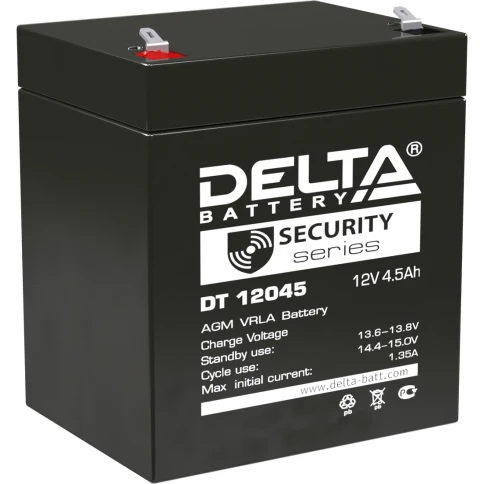 Батарея DELTA серия DT, DT 12045, напряжение 12В, емкость 4.5Ач (разряд 20 часов),  макс. ток разряда (5 сек.) 67.5А, макс. ток заряда 1.35А, свинцово-кислотная типа AGM, клеммы F1, ДxШxВ 90х70х101мм., вес 1.55кг., срок службы 5 лет./ Battery DELTA series фото 1