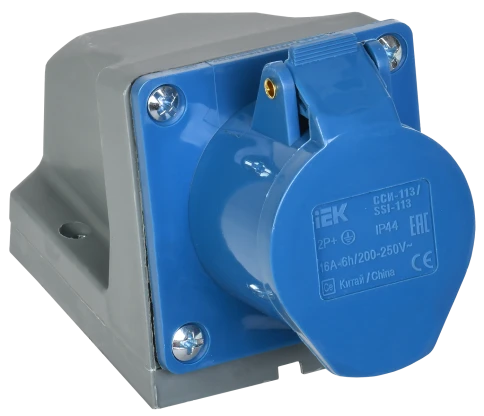 Розетка стационарная ССИ-113 2Р+РЕ 16А 200-250В IP44 IEK фото 1