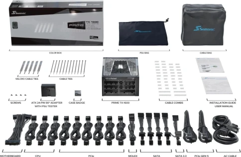 Блок питания Seasonic ATX 1600W PRIME TX-1600 Gen.5 80+ titanium (20+4pin) APFC 135mm fan 18xSATA Cab Manag RTL [TX-1600 SSR-1600TR2] фото 11