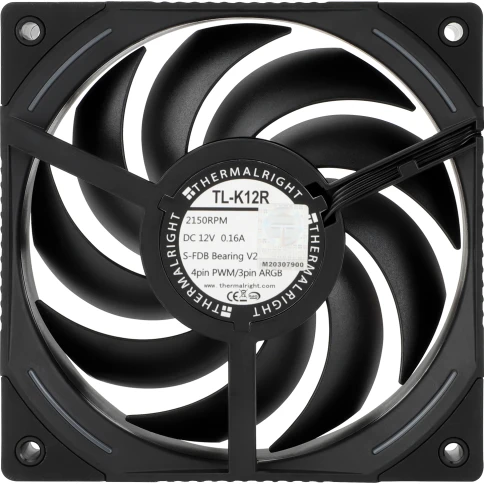 Кулер для корпуса/ Case Cooler Thermalright TL-K12R Reverse (120x120x25mm, 4-pin PWM, ARGB, 69CFM, 27dBA, 2150RPM, Black) фото 2