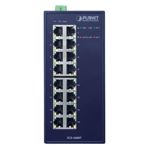 коммутатор/ PLANET IGS-1600T IP30 Industrial 16-Port 10/100/1000T Gigabit Ethernet Switch (-40~75 degrees C, dual 12~48V DC/24V AC),UL certified фото 2