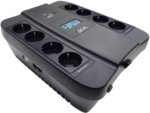 ИБП SPD-900U LCD, линейно-интерактивный, цифровой дисплей,  900 ВA, 540 Вт, 4 евророзетки с резервным питанием, 4 евророзетки с фильтрацией, USB,  защита RJ45/RJ11, батарея свинцово-кислотная 12В 9Ач, ШхГхВ 285х232х103мм, 7.5 кг/ UPS SPD-900U LCD, line-in фото 1