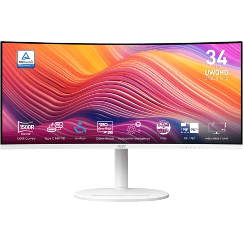 Монитор/ MSI Modern MD342CQPW  34" 3440x1440, VA, Curved, 120Hz, 4ms, 100M:1, 300cd, VGA, HDMI, DP, 3xUSB, Speaker, H. adj, VESA, 1y, White фото 13