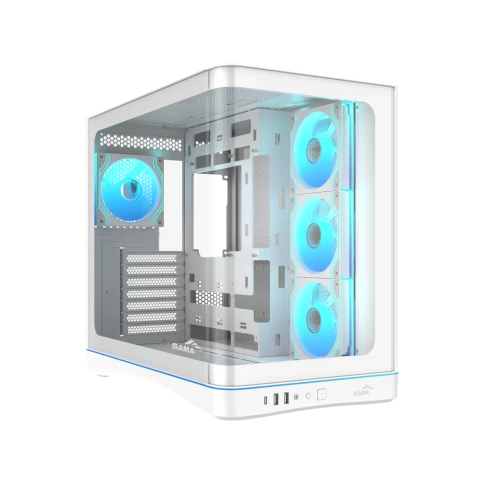 Корпус ПК без блока питания/ Case SAMA V62S White, Midi-Tower, TG, 4x120mm ARGB, 2xUSB 3.0 + 1xUSB 3.2 Type-C, ATX, mATX, mITX White фото 4