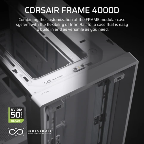Корпус без блока питания/ Case Corsair Frame 4000D, Midi-Tower, TG, no fan, 2xUSB-A 3.2, 1xUSB 3.2 Type-C, E-ATX, ATX, mATX, mITX White фото 2