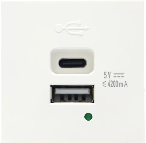 Donel USB зарядное устройство, 4.2A , Type A + C, 2 мод., бел. (45х45мм) фото 1
