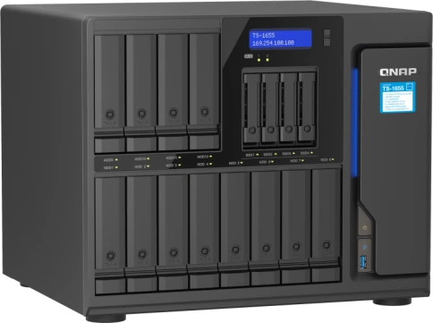 Сетевое хранилище без дисков/ SMB QNAP TS-1655-8G NAS 16-Bay (12x 3.5"/2.5" HDD/SSD bays + 4x 2.5" SSD bays + 2x M.2 2280 SATA slots), Intel Atom C5125 8-core processor, 2.8GHz, 8 GB DDR4 (1 x 8 GB) up to 128 GB (4 x 32 GB), 2x 2.5 GbE BASE фото 4