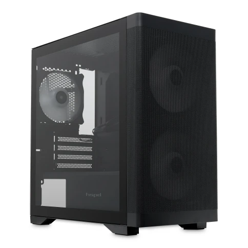 Корпус без блока питания/ Case HSPD M320, Mesh Mini-tower, Black, slide TG, 0.45 SPCC, 2x140mm ARGB (M11-140)+1x120mm ARGB (M11-120) mATX, mITX 160/340/184mm 2x2.5", 2x3.5", 4xPCI 2xUSB-A 3.0, 1xUSB-A 1.0 390x200x385mm фото 3