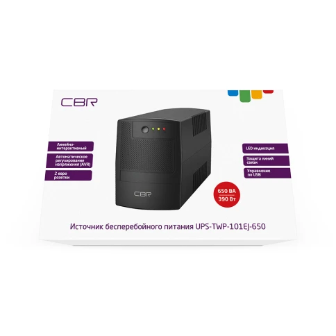 Башенный линейно-интерактивный ИБП/ ИБП CBR [UPS-TWP-101EJ-650] 650VA/390W, Schuko CEE 7 x2 outlets, LED, USB Type-B, RJ11/45 AVR, SEC, 12V/7Ah фото 6