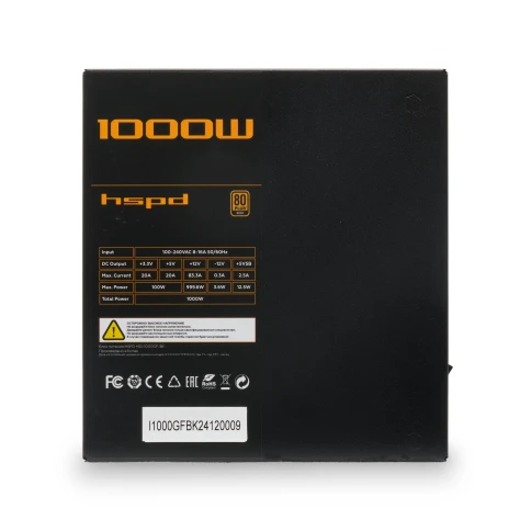 Блок питания/ Power Supply HSPD, 1000W 80+ Gold (ATX, 3.1, PCIe 5.1, Full modular, 1x24(20+4)pin 600mm, 2xCPU 8(4+4)pin 700mm, 2xPCIe*2 8(6+2)pin 550+150mm, 1x12V(2x6) 12+4pin 600W 550mm  2xSATA*3 500+150+150mm, 1xMOLEX4pin*3+FDD 500+150+150+150mm , Activ фото 3