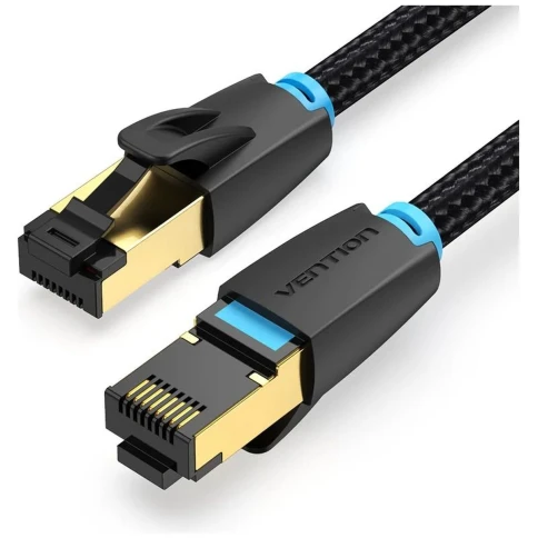 Патч-корд Vention прямой SFTP cat.8 RJ45 - 3м. Черный Тканевая оплетка фото 1