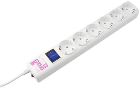 Фильтр-удлинитель Power Cube 1,9 м 6 розеток с заземлением (белый) 16А/3,5кВт/ Surge protector Power Cube 1,9 m 6 outlets (white) 16A / 3,5kVt фото 1