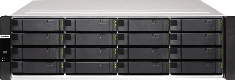 Сетевое хранилище без дисков/ Enterprise QNAP ES1686dc-2142IT-96G NAS, 16-tray SAS w/o HDD, rackmount, 2xPSU, per controller: Xeon D-2142IT 8-core 1.9 GHz processor (burst up to 3.0 GHz), 48 GB RDIMM DDR4 ECC up to 512 GB (8 x 64GB), 4xSFP+, Included rail фото 1