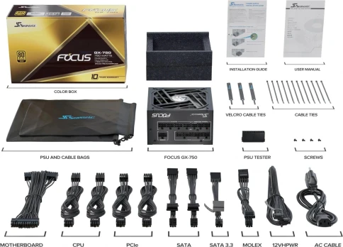 Блок питания Seasonic ATX 750W Focus GX-750 80+ gold (20+4pin) APFC 135mm fan 10xSATA Cab Manag RTL [GX-750 V4 SRP-FGX751-A5A32SF] фото 11