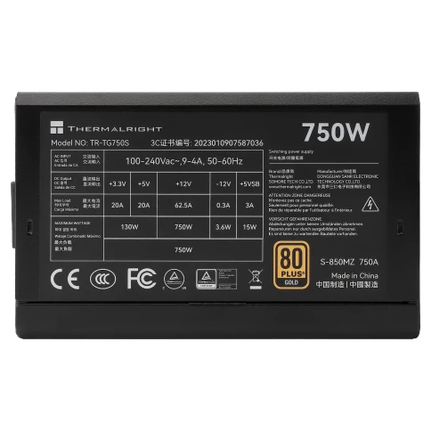 Блок питания ПК/ Power Supply Thermalright, 750W 80+ Gold (ATX, 3.0, PCIe 5.0, Non-modular, 1x24(20+4)pin, 1xCPU 8(4+4)pin, 2xPCIe*2 8(6+2)pin, 5xSATA3, 1x12+4pin (12VHPWR PCIe 5.0 12+4pin 600mm), 3xMOLEX4pin, Active, 120x120mm, 150x140x86mm, APFC, black) фото 2