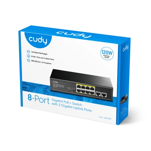 Коммутатор/ 8 RJ-45 10/100/1000M PSE ports +2 RJ45 10/100/1000  Uplink Port Unmanaged PoE+ Switch 120W, CCTV/VLAN mode support, long distance:250M at CCTV mode.  802.3af/at standard,  Aternative 1/2(+),3/6(-), Rack-mountable Steel Case, Watchdog, 120W int фото 4