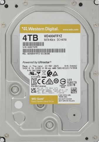 Жесткий диск WD SATA-III 4TB WD4004FRYZ Server Gold 512E (7200rpm) 256Mb 3.5" [WD4004FRYZ] фото 1