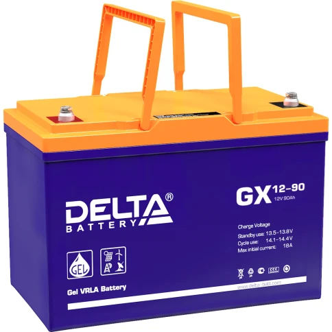 Батарея DELTA серия GX, GX 12-90, напряжение 12В, емкость 90Ач (разряд 10 часов),  макс. ток разряда (5 сек.) 800А, макс. ток заряда 18А, свинцово-кислотная типа GEL, клеммы под болт М6, ДxШxВ 306х169х210мм., вес 30кг., срок службы 15 лет./ Battery DELTA фото 1