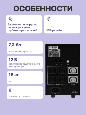 Источник бесперебойного питания (3 кабеля)/ Powercom IMD-1500AP фото 4