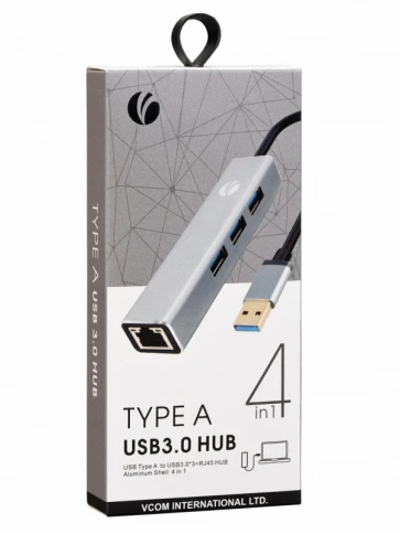 Переходник/ Переходник USB 3.0 -->RJ-45 1000Mbps+3 USB3.0, Aluminum Shell, 0.2м VCOM <DH312A> фото 2