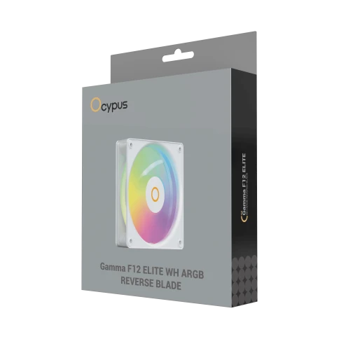 Кулер для корпуса/ Case Cooler Ocypus Gamma F12 Elite WH ARGB REVERSE BLADE (120x120x25mm, 4-pin PWM, ARGB, 56CFM, 26dBA, 1800RPM, White) фото 8