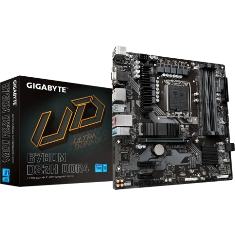 Материнская плата/ MB GIGABYTE INTEL B760 s1700, 4xDDR4(128GB), D-SUB/HDMI 2.0/2xDP, 1xPCIe 4.0x16, 2xPCIe 3.0, 1xLAN (2.5GbE), 4xSATA 6Gb/s, 2xM.2, 1xUSB-C, 3xUSB 3.2, 2xUSB 2.0, mATX фото 1
