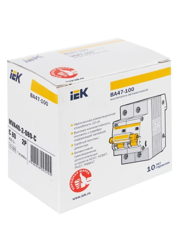 KARAT Авт. выкл. ВА47-100 2P C 80А 10кА IEK фото 2
