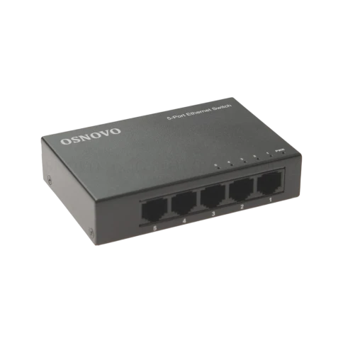 Коммутатор неуправляемый/ OSNOVO Неуправляемый коммутатор Fast Ethernet на 5 портов. Порты: 5 x FE (10/100Base-TX). Auto MDI/MDIX Встроенная грозозащита 2кВ. В комплекте БП DC12V(1A). Размеры (ШхВхГ): 100 x 23 x 65мм. Рабочая температура: 0...+40 гр. С. фото 1