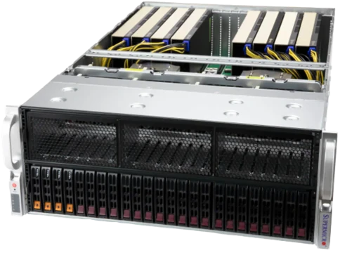 Платформа для сервера/ Supermicro SuperServer AS-4125GS-TNRT 4U (2x Socket SP5 up 400W, 24x DDR5 4800, 2x 2.5" SAS/SATA3 + 4x NVMe 2.5" Hot-Swap, 9x PCI-E x16, 8x GPU, 2x 10GbE, R2000W 2+2, IPMI) фото 1