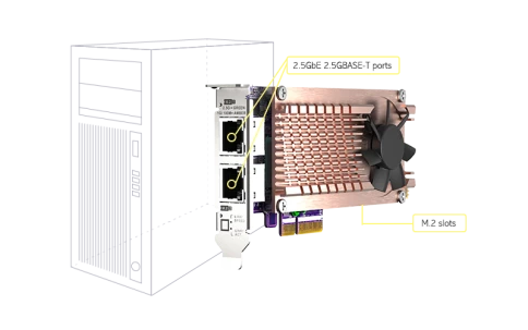 Плата расширения/ QNAP QM2-2P2G2T Expansion card 2 slots M.2 2280 NVMe. PCIe Gen3 x4 interface, 2x 2.5 GbE BASE-T. фото 5