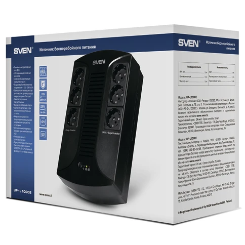 ИБП SVEN UP-L1000E, линейно-интерактивный, AVR, 1000ВА, 510Вт, 6 евро розеток 6*CEE7/4 (3х UPS/сетевой фильтр+3 x сетевой фильтр) , LED-индикация, черный, габариты 185 ? 280 ? 95мм, 5.9кг/ UPS SVEN UP-L1000E line-interactive, AVR, 1000VA, 510W, 6*CEE7/4 ( фото 7