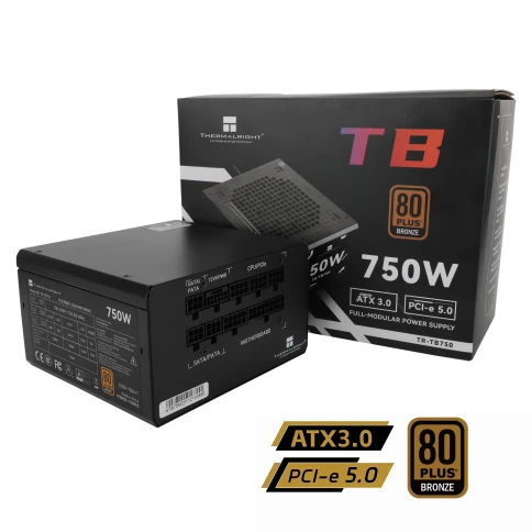 Блок питания 750W/ Power Supply Thermalright, 750W 80+ Bronze (ATX, 3.0, PCIe 5.0, Full modular, 1x24(20+4)pin, 2xCPU 8(4+4)pin, 4xPCIe*2 8(6+2)pin, 3xSATA3, 1x12+4pin (12VHPWR PCIe 5.0 12+4pin 600mm), 3xMOLEX4pin, Active, 120x120mm, 150x140x86mm, APFC, b фото 4