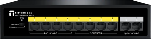 Коммутатор/ Неуправляемый PoE коммутатор Fast Ethernet, 8 портов 100 Мбит/с PoE+, 2 Uplink порта 100 Мбит/с RJ45, БП 65 Вт фото 1