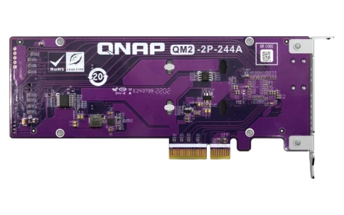 Плата расширения/ QNAP QM2-2P-244A 2 x M.2 22110 or 2280 PCIe (Gen2 x 4) NVMe SSD slots  expansion card, Low-profile bracket pre-loaded, Low-profile flat and Full-height are bundled (shorter version to support TVS-x82/TS-x77 PCIe slot 2 & slot 3) фото 2