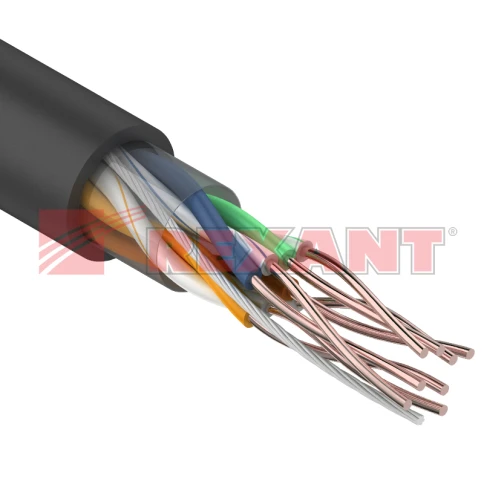 Кабель информационный U/UTP категория 5е 4х2х24AWG(0,50мм) 305м (медь) PE OUTDOOR solid черный REXANT (01-0045) фото 1
