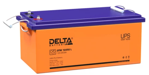 Батарея DELTA серия DTM L, DTM 12250 L, напряжение 12В, емкость 250Ач (разряд 10 часов),  макс. ток разряда (5 сек.) 1250А, макс. ток заряда 75А, свинцово-кислотная типа AGM, клеммы под болт М8, ДxШxВ 520х269х221мм., вес 74кг., срок службы 10-12 лет./ Bat фото 1