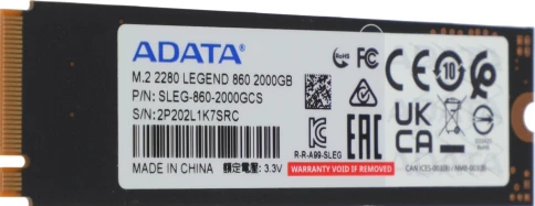 Твердотельный накопитель/ ADATA SSD LEGEND 860, 2000GB, M.2(22x80mm), NVMe 1.4, PCIe Gen 4x4, 3D NAND, R/W 6000/5000MB/s, IOPs н.д./н.д., TBW 640, DWPD 0.2 (5 лет) фото 5