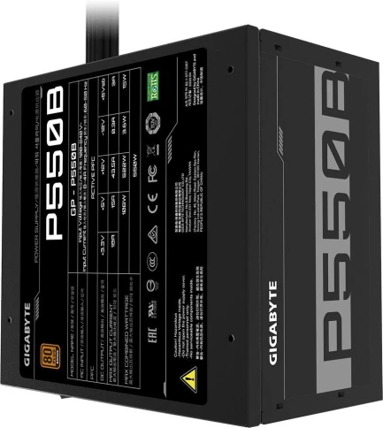 Блоки питания/ Power Supply Gigabyte GP-P550B, 550W 80+ Bronze (ATX, 2.31, Non-modular, 1x24(20+4)pin, 1x4+4-pin CPU, 3xMolex, 2x6+2-pin PCIe, 6xSATA3, Active, 120x120mm, 150x140x86mm, APFC, black) фото 3