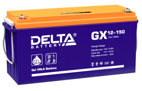 Батарея DELTA серия GX, GX 12-150, напряжение 12В, емкость 150Ач (разряд 10 часов),  макс. ток разряда (5 сек.) 1000А, макс. ток заряда 30А, свинцово-кислотная типа GEL, клеммы под болт М8, ДxШxВ 482х170х240мм., вес 47кг., срок службы 15 лет./ Battery DEL фото 1