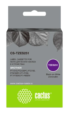 -/ Картридж ленточный Cactus CS-TZES251 TZe-S251 черный для Brother 1010/1280/1280VP/2700VP фото 1