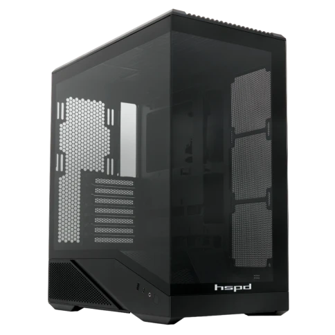 Корпус без блока питания/ Case HSPD F711, Panoramic Full Tower, Black, TG, 0.7 SPCC, no fans ATX, mATX, mITX 190/420/280mm 2x2.5", 2x3.5", 7xPCI 1xUSB-A 3.0, 1xUSB-C 445x235x475mm фото 1