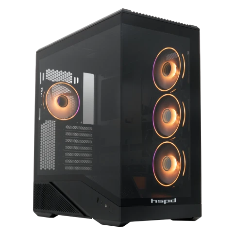 Корпус без блока питания/ Case HSPD F711, Panoramic Full Tower, Black, TG, 0.7 SPCC, 4x120mm ARGB (FN027) ATX, mATX, mITX 190/420/280mm 2x2.5", 2x3.5", 7xPCI 1xUSB-A 3.0, 1xUSB-C 445x235x475mm фото 1