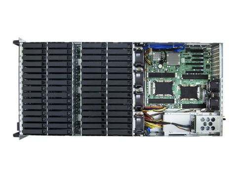 Серверная платформа/ SB403-VG, 4U, 2xLGA-3647, 60xSATA/SAS HS 3,5 bay + 2* 15mm 2.5" rear HS bay, Virgo ( 2xs3647 up to 165W, C622, 12xDDR4 DIMM, 2x10GbE SFP+, LSI 3008 SAS IOC (RAID 0/1/1E/10), dedicated BMC port, AST2500), 3x 12G 20 port EOB BP wit фото 4